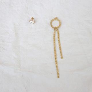 Faux-pearl Ear Stud & Ball-chain Drop Earring
