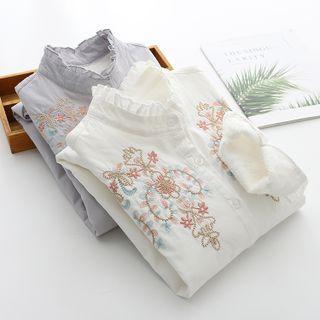 Frilled Collar Embroidered Shirt