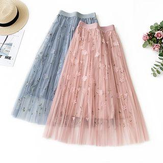 Floral Embroidered Mesh A-line Dress