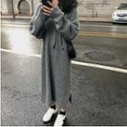 Plain Hooded V-neck Knit Dress