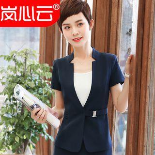 Plain Short-sleeve Blazer / + Mini Skirt Set