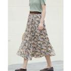 Floral Midi A-line Skirt Coffee - One Size