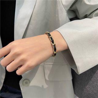 Faux Leather Bracelet Black & Gold - One Size