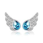 925 Sterling Silver Angel Wing Stud Earrings With Blue Swarovski Element Crystal