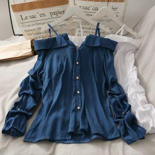 Off-shoulder Plain Loose Shirt