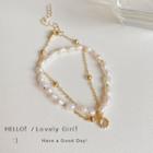 Faux Pearl Layered Alloy Bracelet 1 Pc - S138 - Gold - One Size