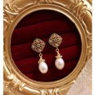 S925 Silver Rhinestone Freshwater Pearl Dangle Earring 1 Pair - One Size