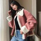 Color Block Collared Faux Shearling Jacket