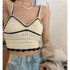 V-neck Contrast Trim Cropped Knit Camisole Top Off-white - One Size