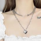 Heart Safety Pin Pendant Layered Alloy Choker Silver - One Size
