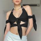 Cold-shoulder Tie-front Cutout Top
