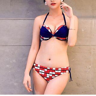 Set: Print Bikini + Short-sleeve Lace Cover-up