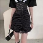 Chain Strap Lace-up Mini Pencil Skirt