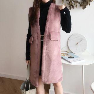 Furry Trim Long Vest