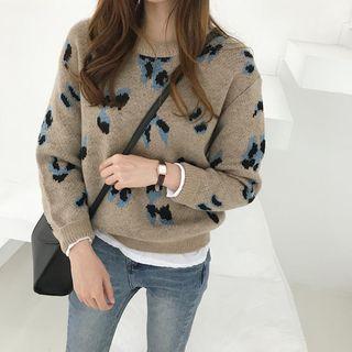 Patterned Crew Neck Sweater As Shown In Figure - One Size