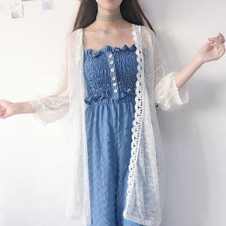 Lace Jacket / Set: Spaghetti-strap Shirred Top + Wide-leg Pants