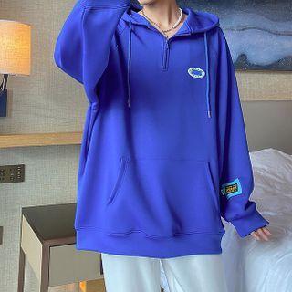 Lettering Applique Half-zip Hoodie