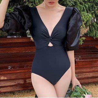 Puff-sleeve Cutout Swimsuit