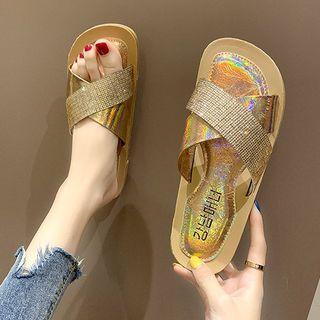 Rhinestone Strap Iridescent Beach Sandals