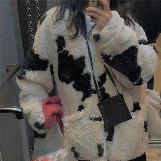 Color Block Zipped Shearling Coat As Shown In Figure - One Size