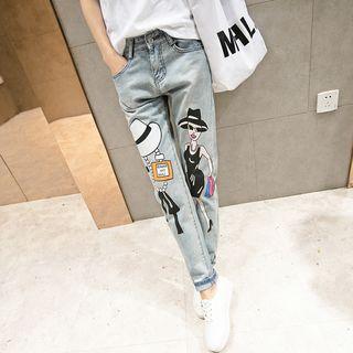 Printed Washed Jeans