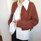 Crew-neck Cable-knit Wool Blend Cardigan