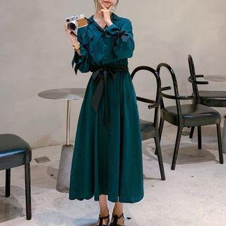 Tie-waist Maxi A-line Chiffon Shirtdress