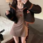 Details Bear-embroidered Mini Tank Dress / Contrasted Fleece Jacket
