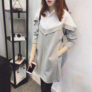 Mock Two Piece Long Sleeve Shirt Dress