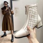 Block-heel Tweed Panel Short Boots