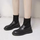Platform Block Heel Knit Short Boots