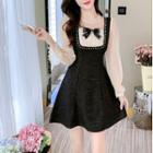 Long-sleeve Bow-accent Mock Two-piece Dress