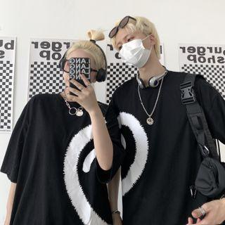 Couple-matching Elbow-sleeve Print Shirt