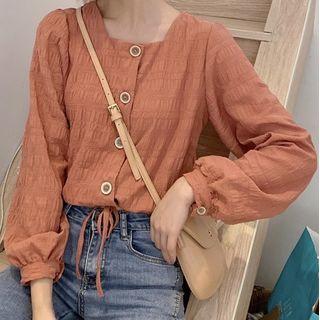 Square-neck Buttoned Crinkle Blouse