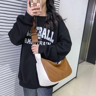 Faux Leather Panel Messenger Bag