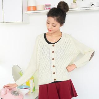 Elbow Patch Cardigan  Cream - One Size