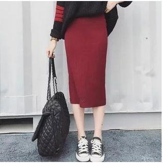 Midi Ribbed Knit Skirt