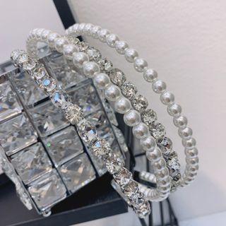 Rhinestone / Faux Pearl Headband White - One Size
