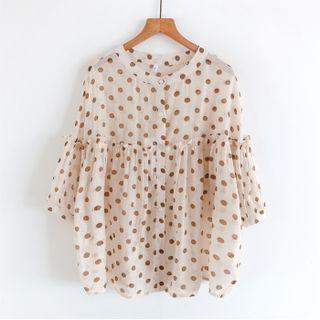 3/4-sleeve Button-up Dotted Blouse