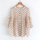 3/4-sleeve Button-up Dotted Blouse