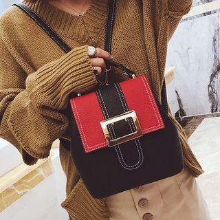 Faux-leather Color-block Backpack