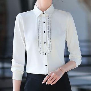 Long-sleeve Blouse / Slim-fit Dress Pants / Set