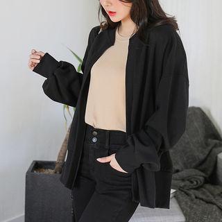 Open-front Cotton Blouson Cardigan