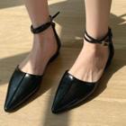 Pointy Pintuck Ankle-strap Flats