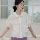 Short-sleeve Pocketed Shirt Almond - One Size