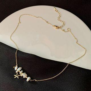 Faux Pearl Star Necklace Gold - One Size