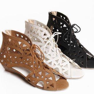 Perforated Lace-up Flat Sandals
