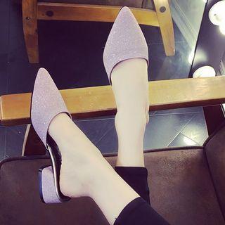 Glittered Pointy-toe Low-heel Mules