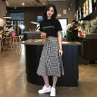 Set: Short-sleeve T-shirt + Midi Plaid A-line Skirt