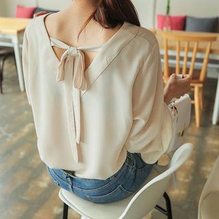 V-neck Tie-back Crepe Blouse